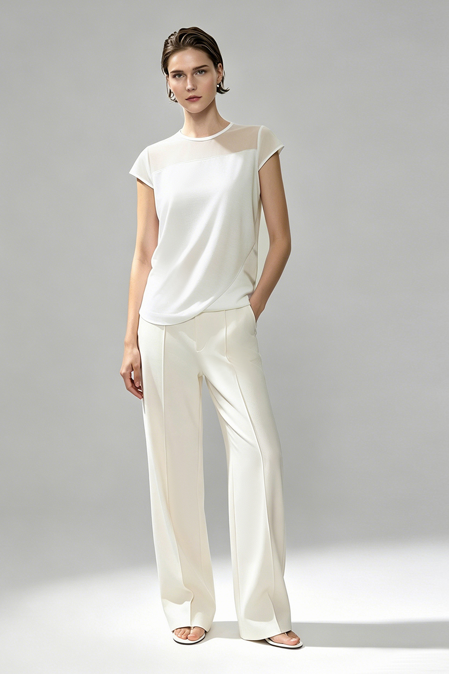 Satin Contrast Fabric Chiffon Blouse|AMII