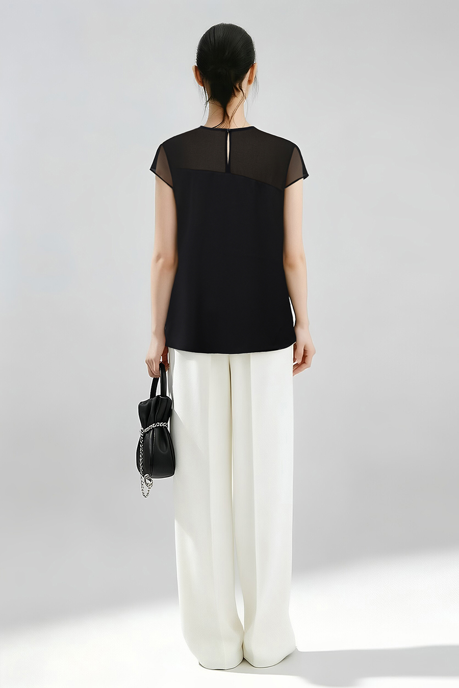 Satin Contrast Fabric Chiffon Blouse|AMII