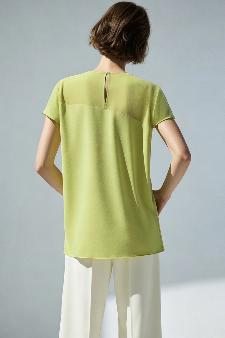 Satin Contrast Fabric Chiffon Blouse|AMII