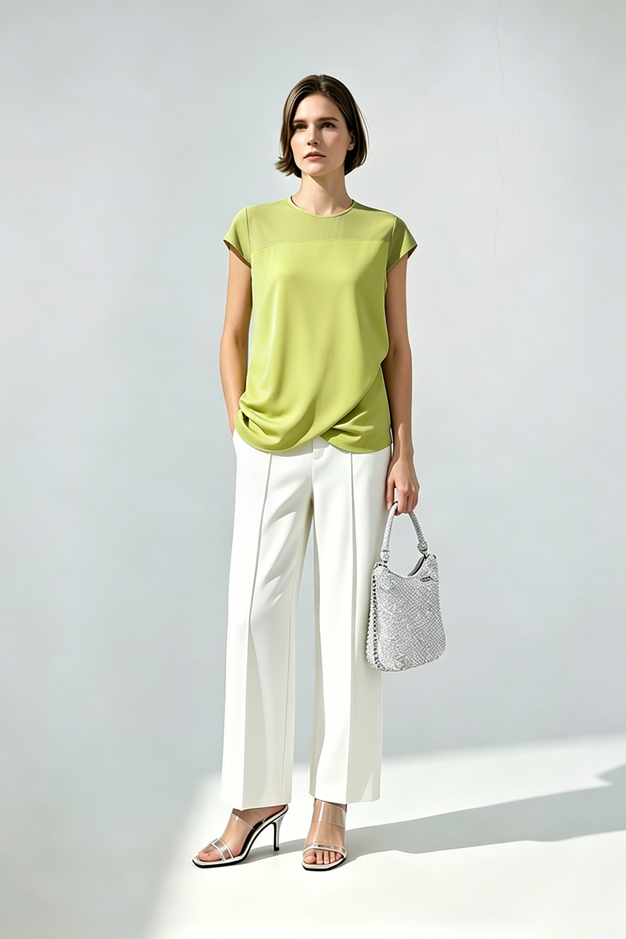 Satin Contrast Fabric Chiffon Blouse|AMII