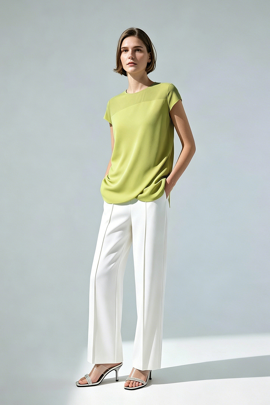 Satin Contrast Fabric Chiffon Blouse|AMII