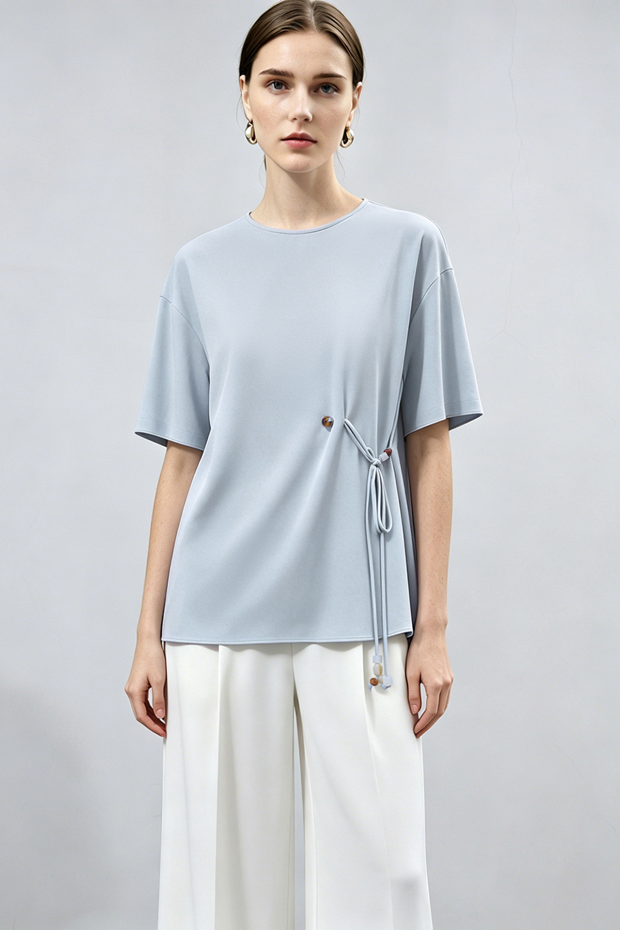 Beaded Tie Chiffon Blouse|AMII