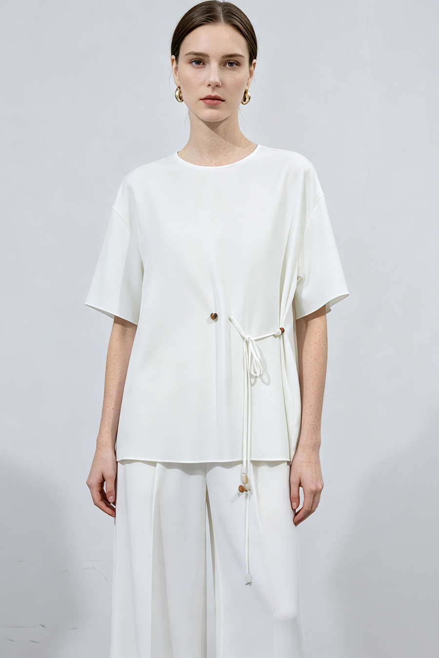 Beaded Tie Chiffon Blouse|AMII