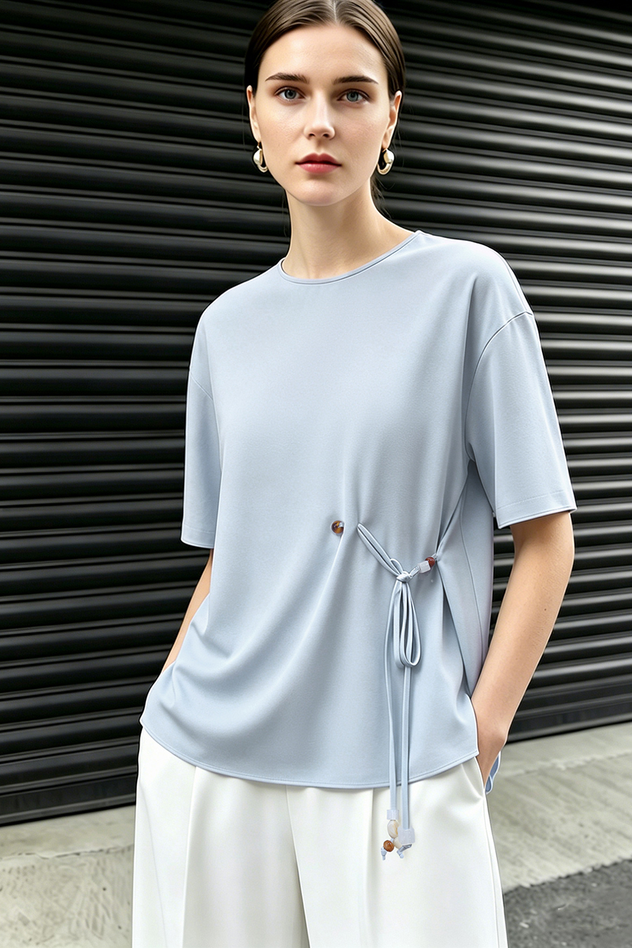 Beaded Tie Chiffon Blouse|AMII