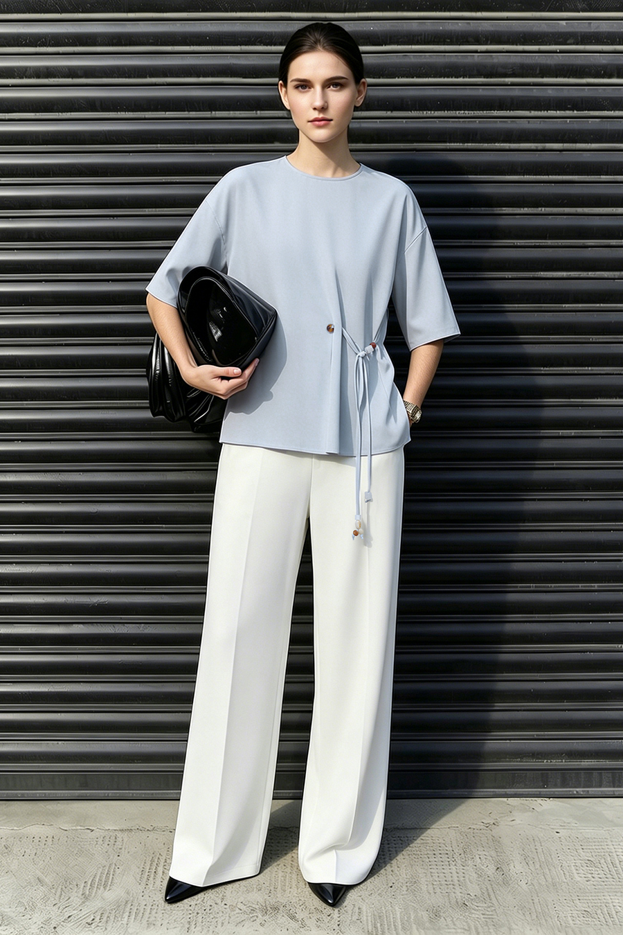 Beaded Tie Chiffon Blouse|AMII