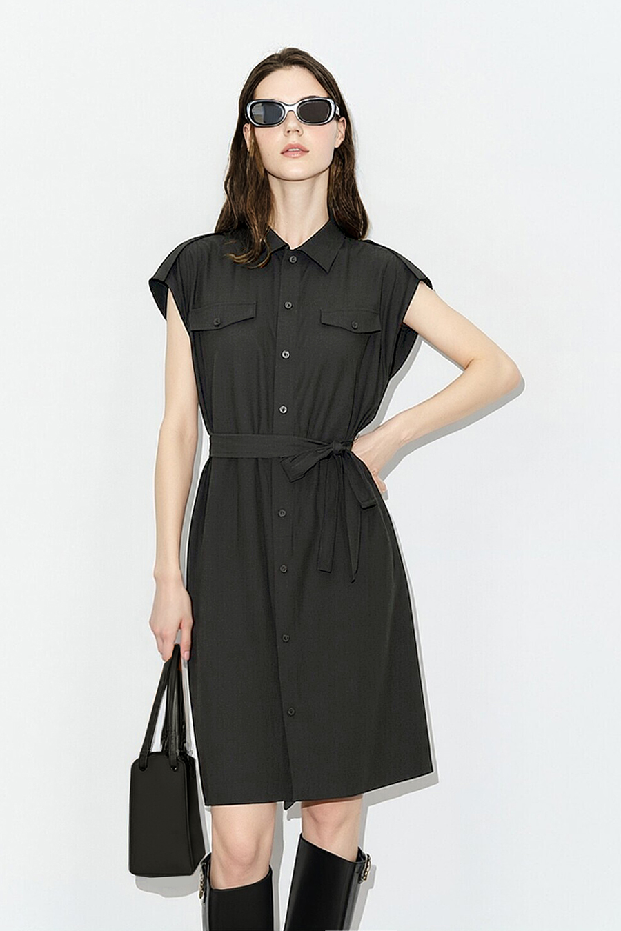 Belted Lapel Dress|AMII