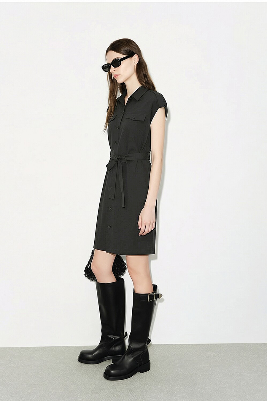 Belted Lapel Dress|AMII