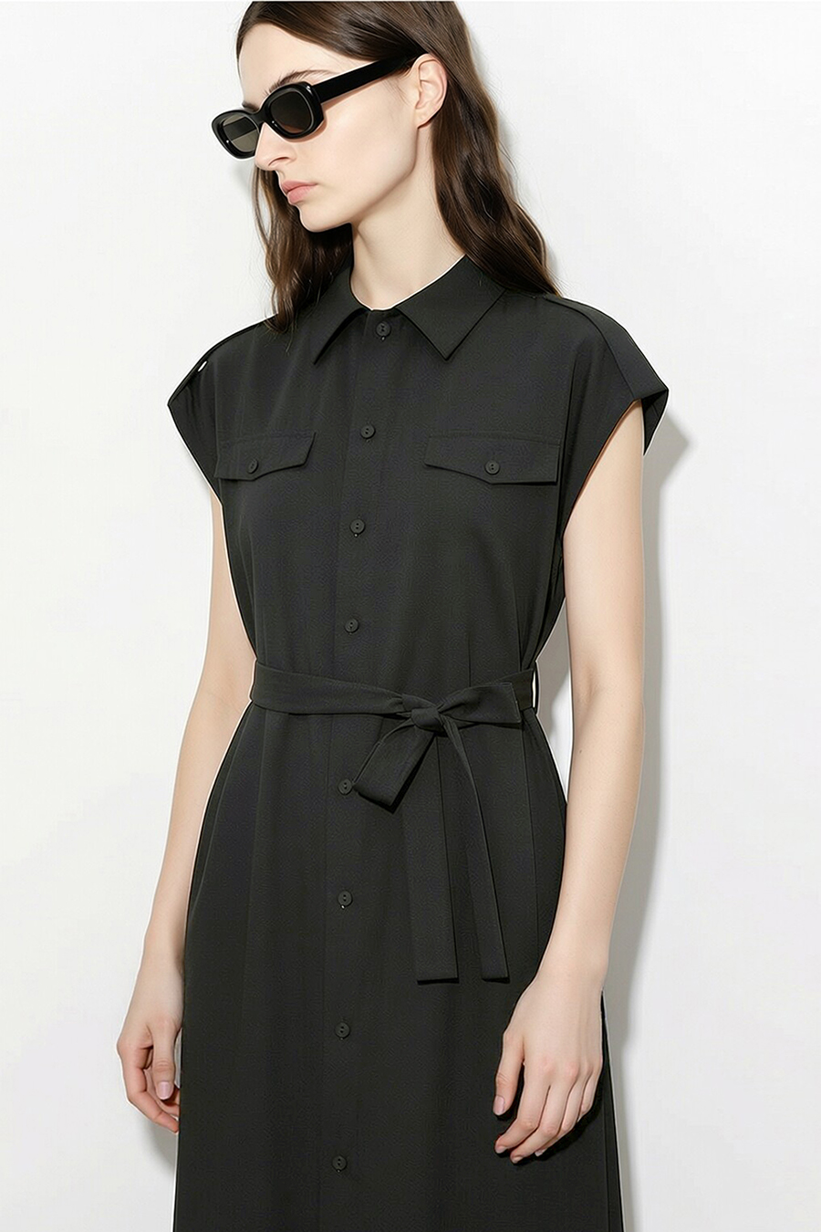 Belted Lapel Dress|AMII