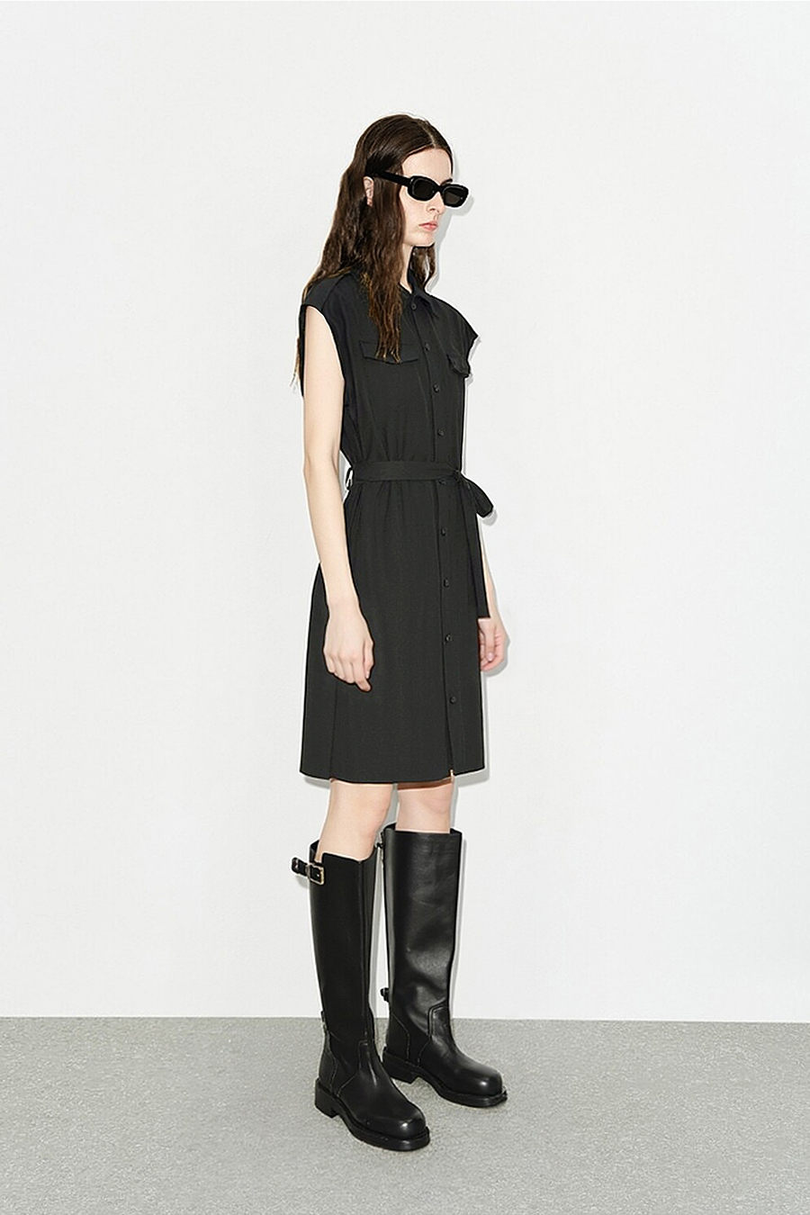 Belted Lapel Dress|AMII