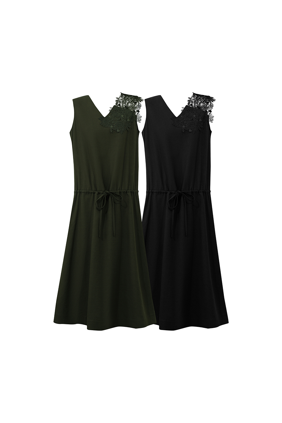 Lace Spliced V-neck Dress|AMII