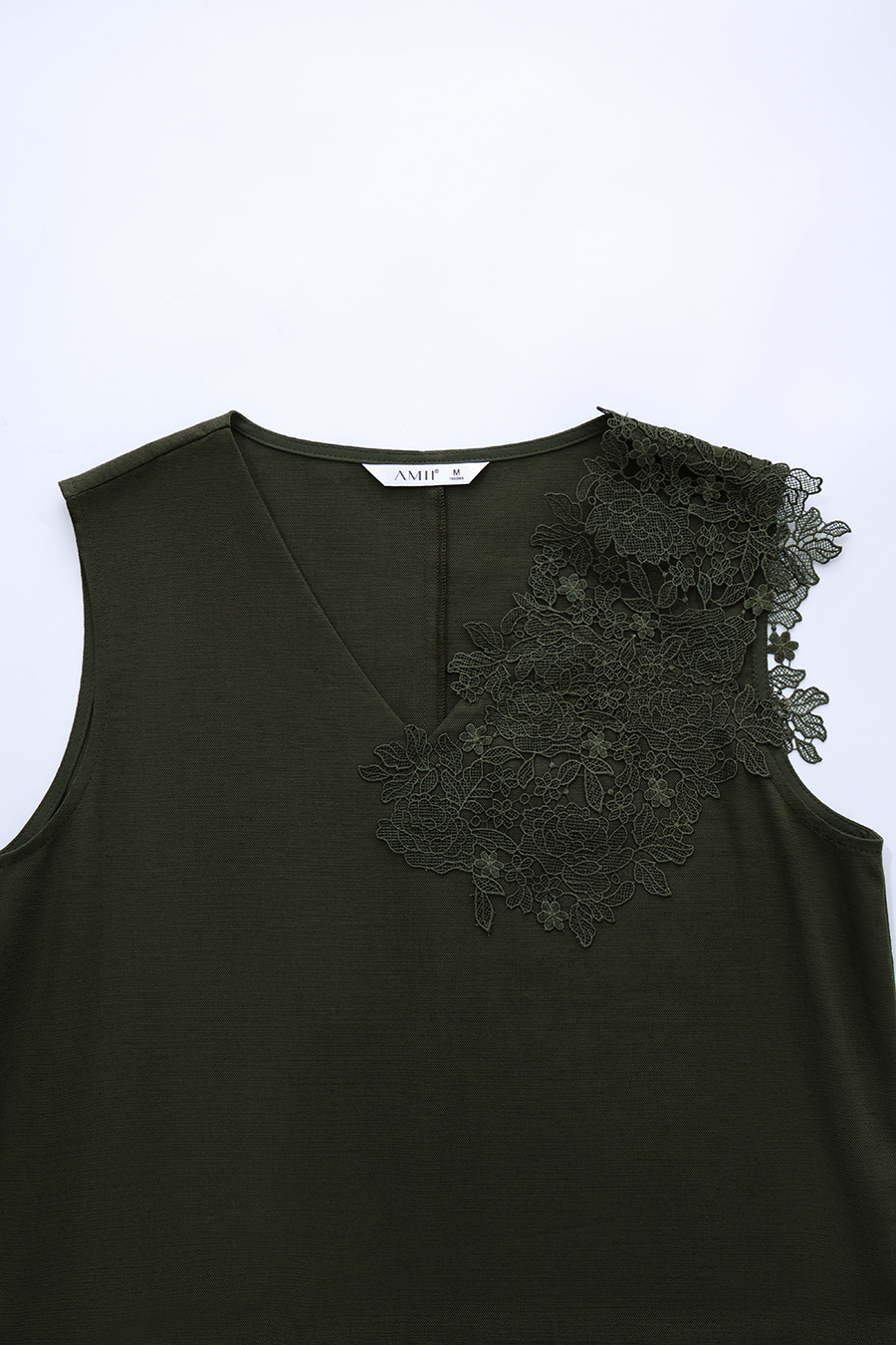 Lace Spliced V-neck Dress|AMII