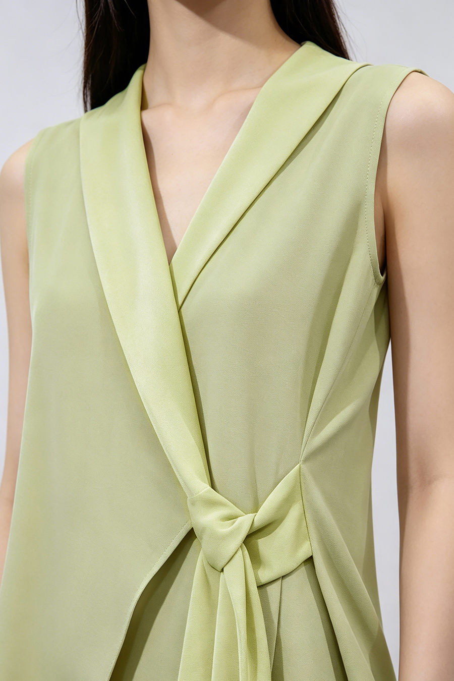 Satin Spliced Tie Detail Chiffon Blouse|AMII