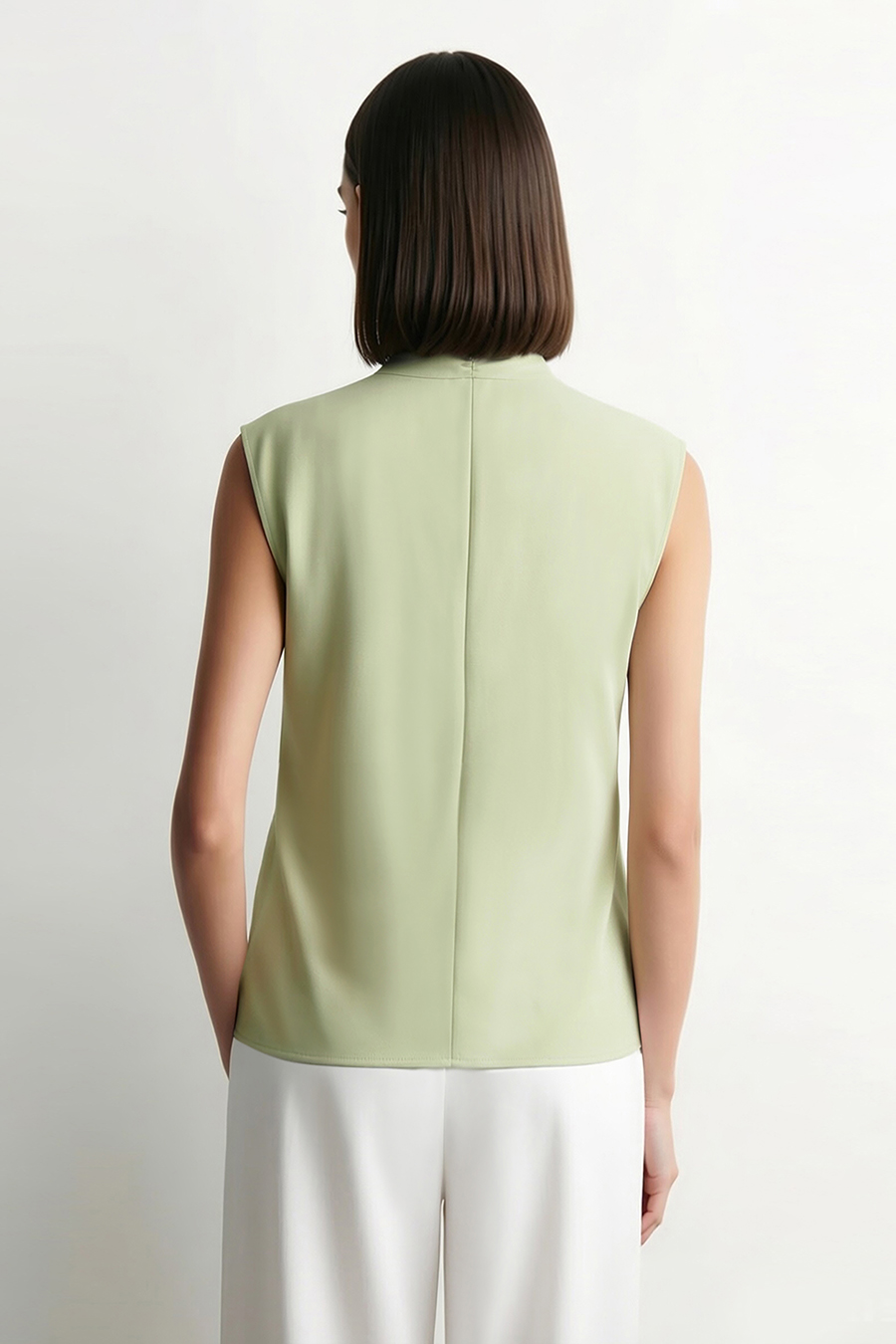 Satin Spliced Tie Detail Chiffon Blouse|AMII