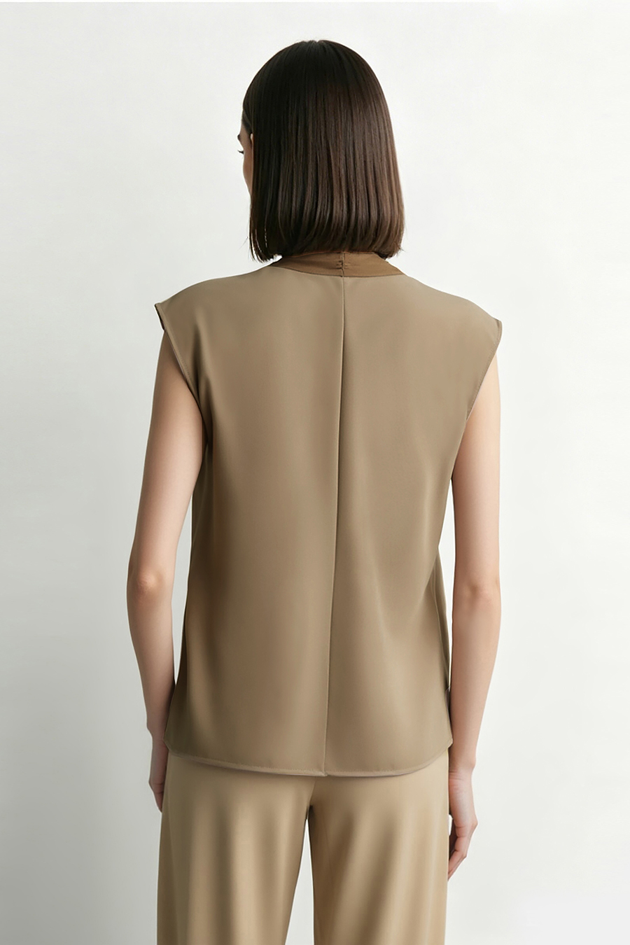 Satin Spliced Tie Detail Chiffon Blouse|AMII