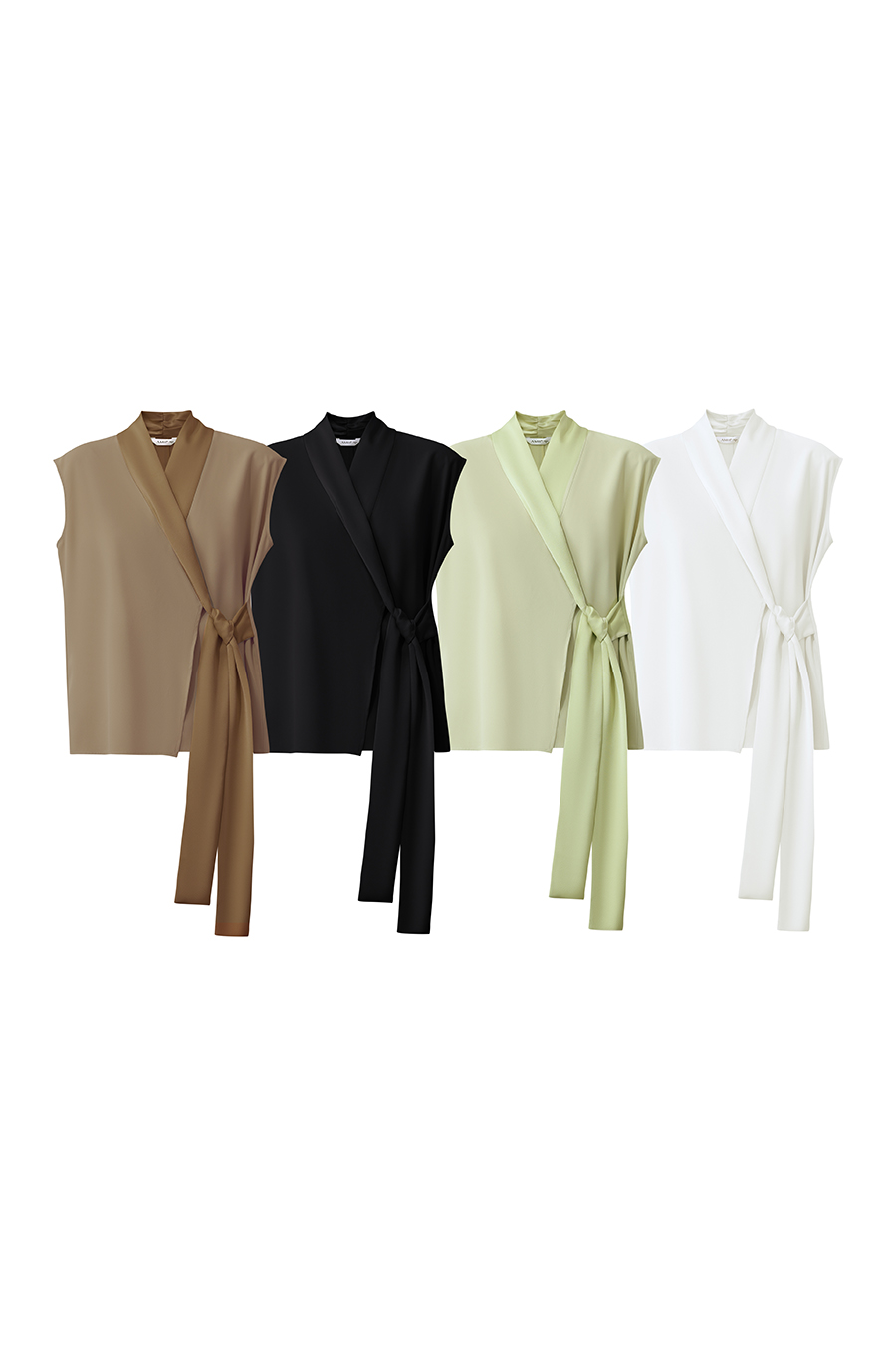 Satin Spliced Tie Detail Chiffon Blouse|AMII