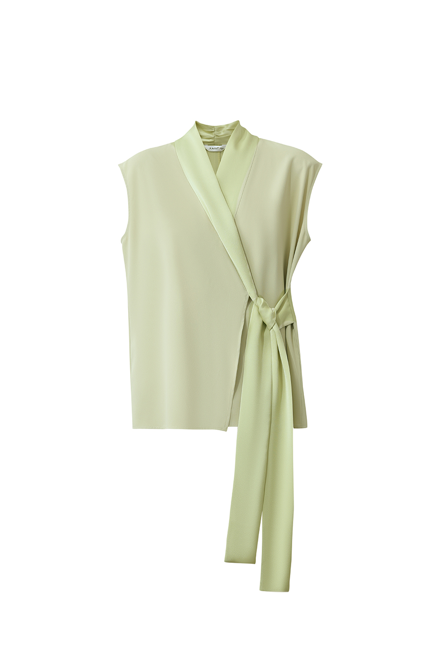 Satin Spliced Tie Detail Chiffon Blouse|AMII
