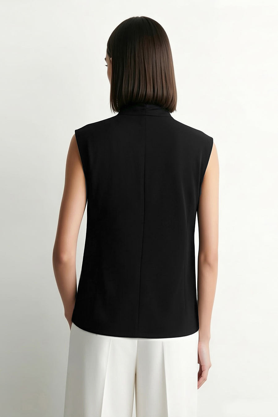 Satin Spliced Tie Detail Chiffon Blouse|AMII
