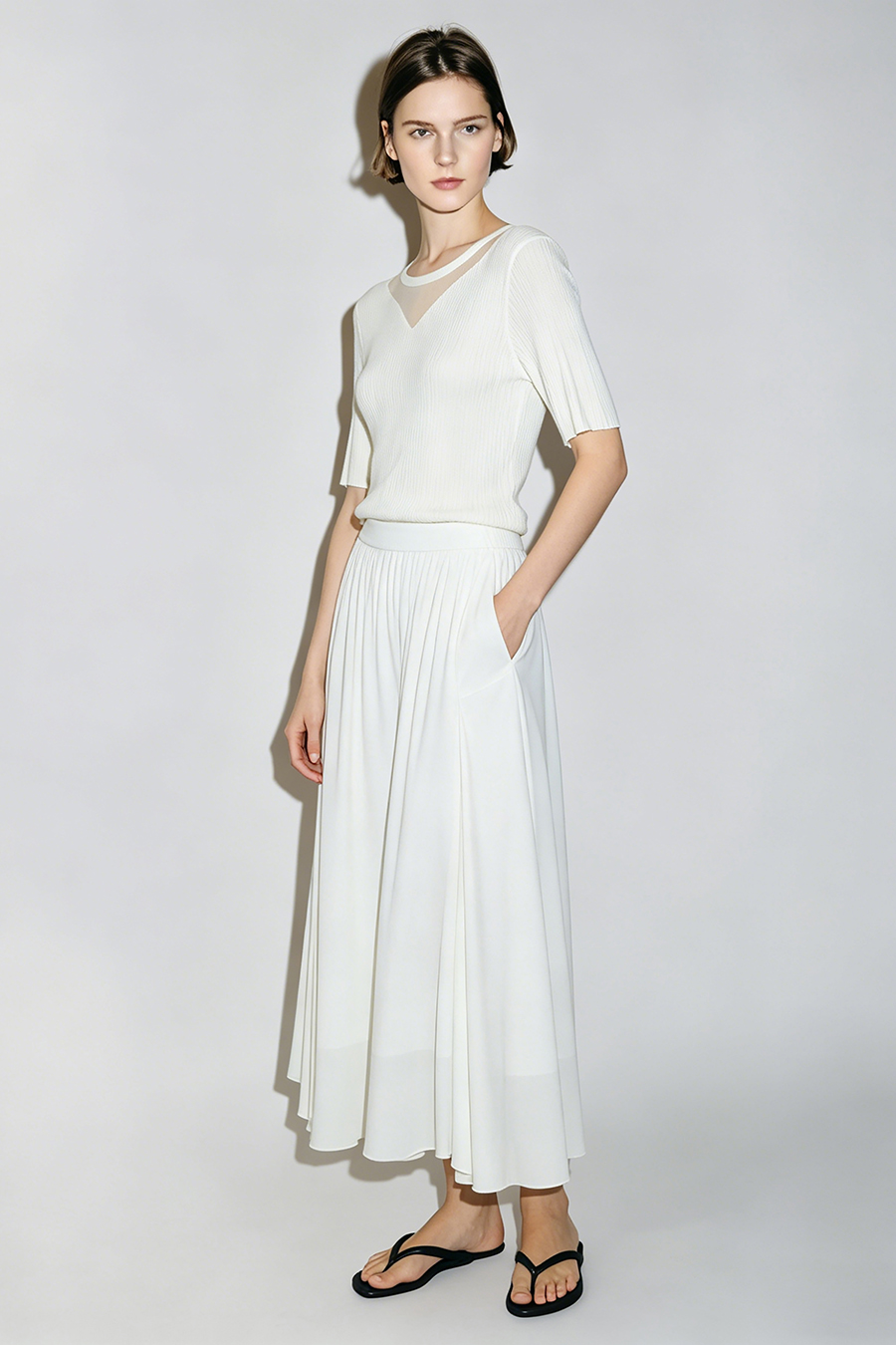 Organza Spliced Knit Sweater|AMII