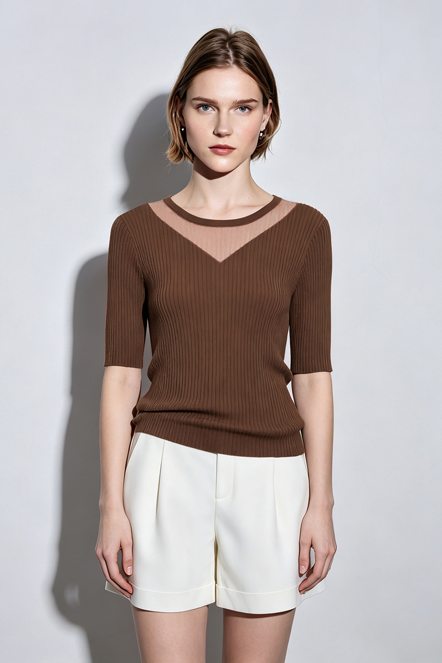 Organza Spliced Knit Sweater|AMII