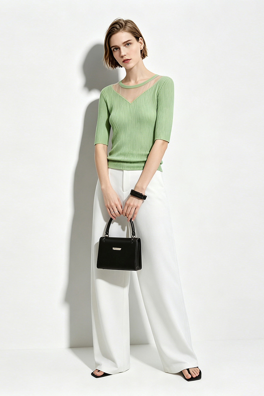 Organza Spliced Knit Sweater|AMII