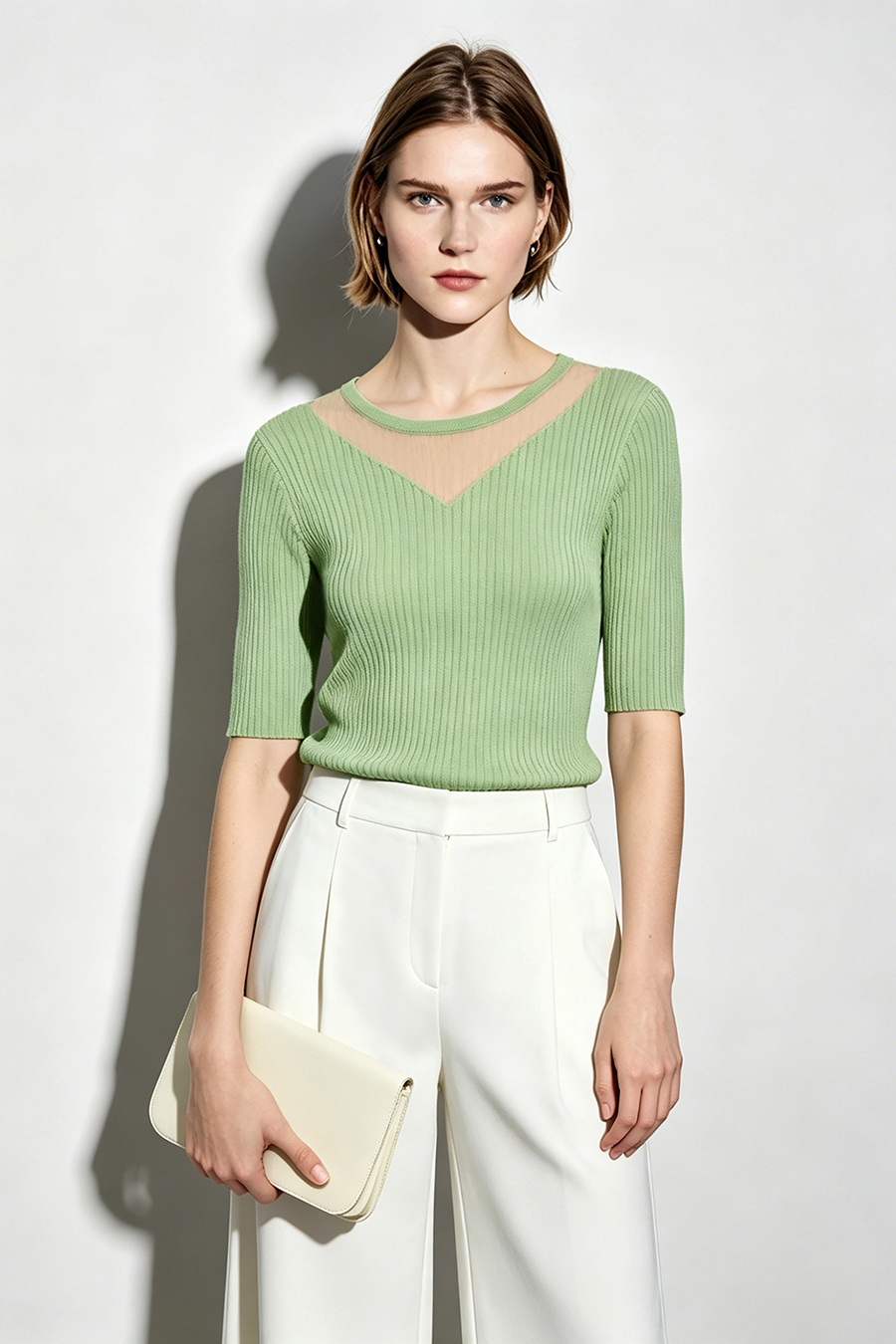 Organza Spliced Knit Sweater|AMII