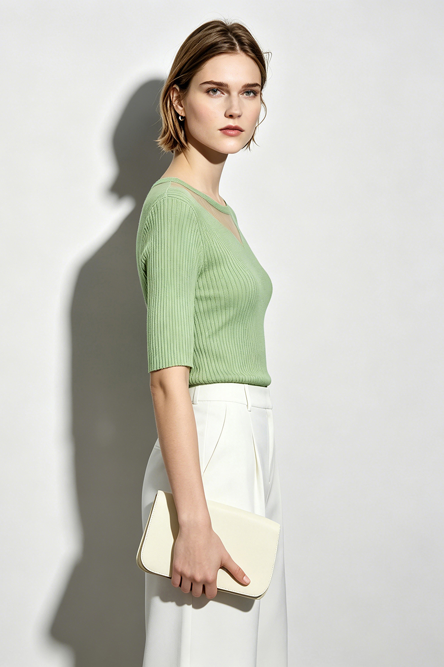 Organza Spliced Knit Sweater|AMII