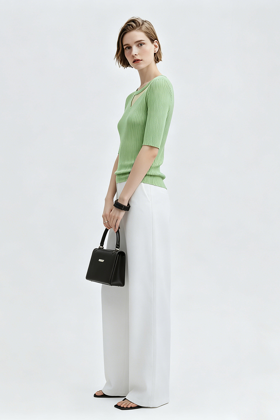 Organza Spliced Knit Sweater|AMII