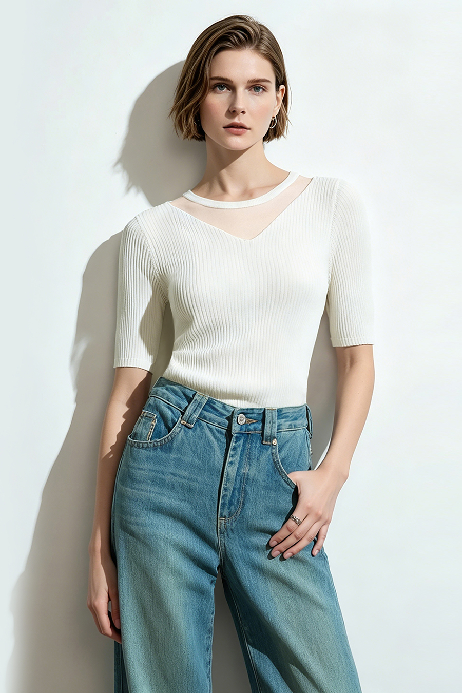 Organza Spliced Knit Sweater|AMII