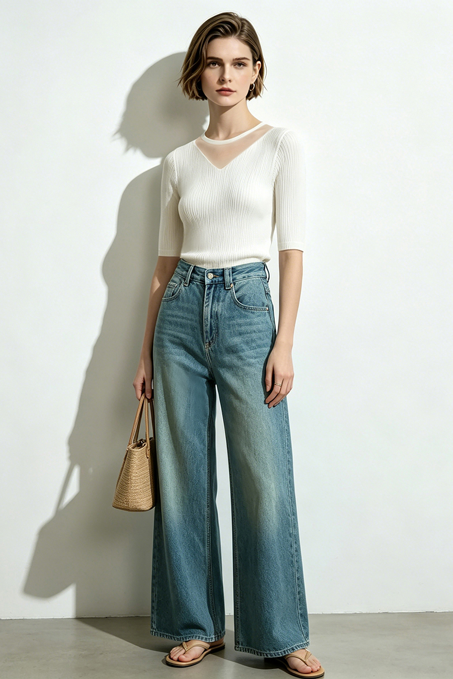Organza Spliced Knit Sweater|AMII