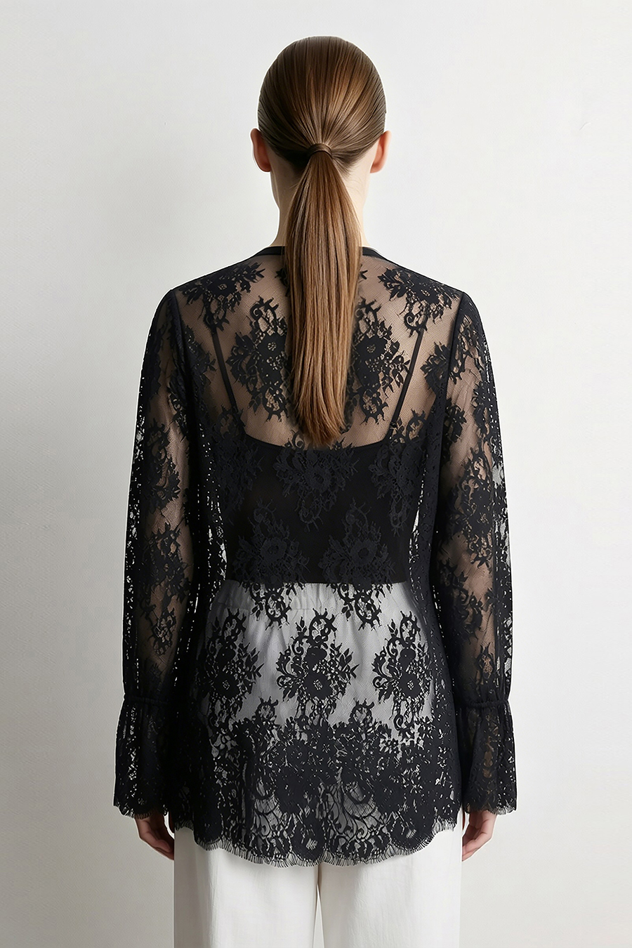 Round Neck Eyelash Lace Shirt | AMII