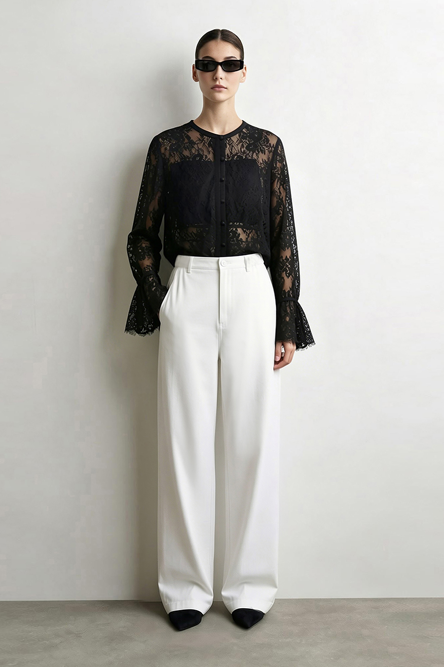 Round Neck Eyelash Lace Shirt | AMII