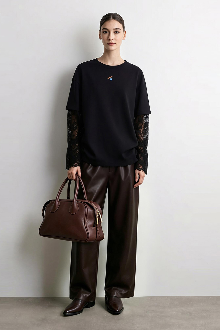 Round Neck Eyelash Lace Shirt | AMII