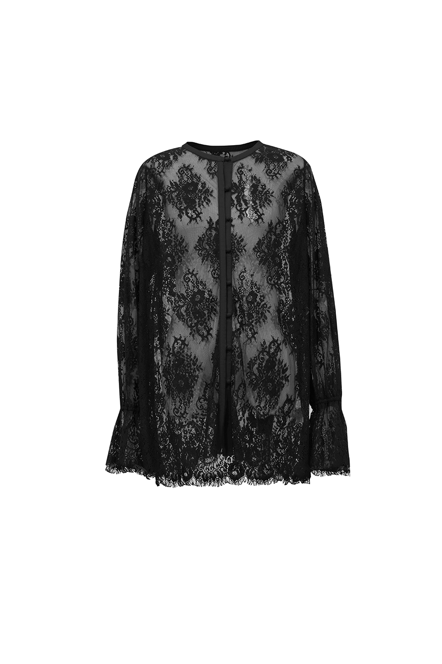 Round Neck Eyelash Lace Shirt | AMII