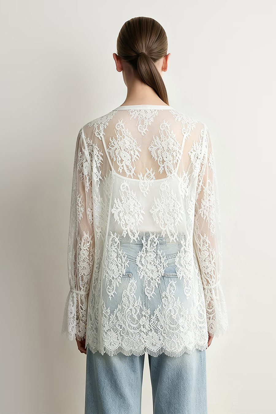 Round Neck Eyelash Lace Shirt | AMII