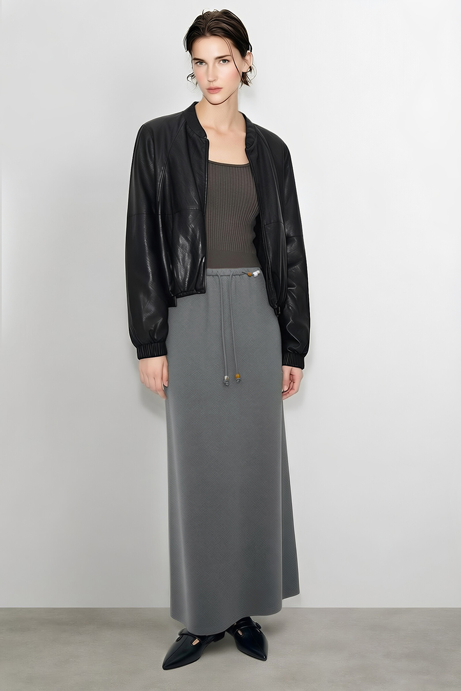 Beaded Drawstring Waist Skirt|AMII