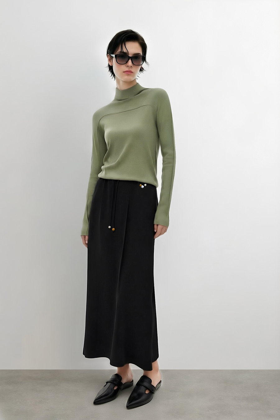 Beaded Drawstring Waist Skirt|AMII