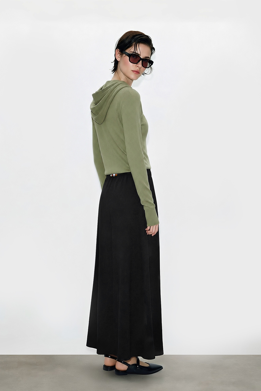Beaded Drawstring Waist Skirt|AMII