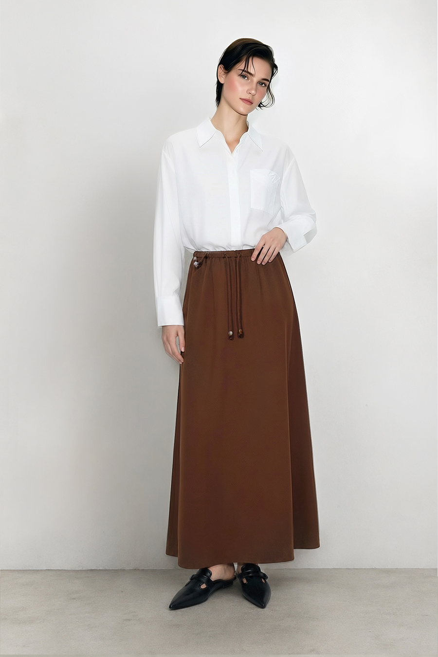 Beaded Drawstring Waist Skirt|AMII