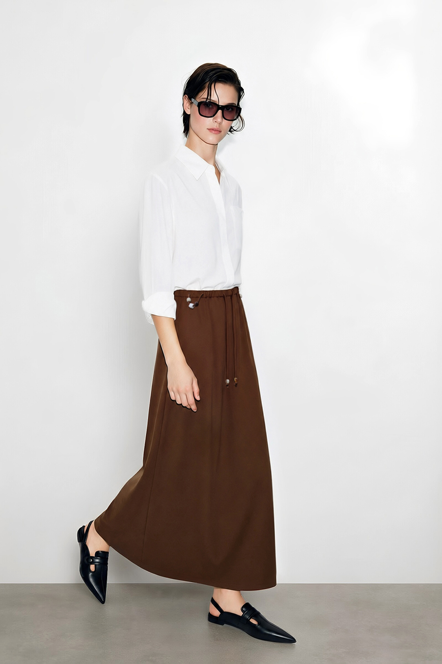 Beaded Drawstring Waist Skirt|AMII