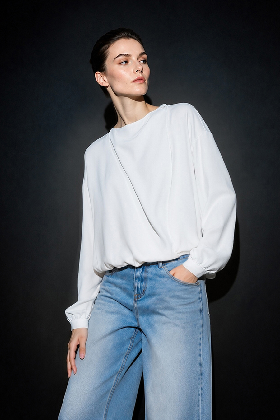 Cowl Neck Long Sleeve Chiffon Blouse | AMII