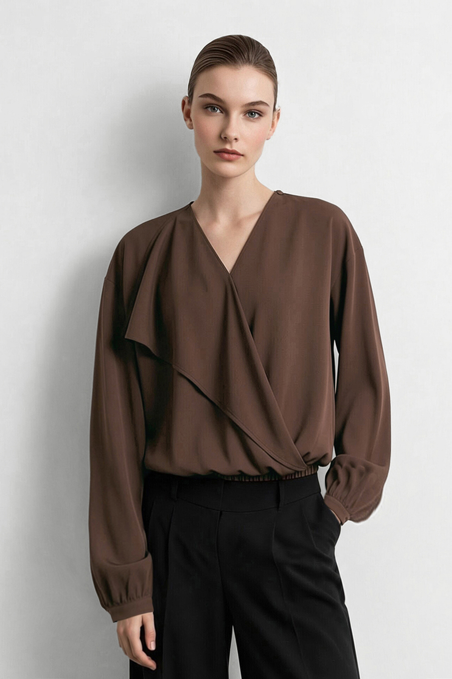 Cowl Neck Long Sleeve Chiffon Blouse | AMII