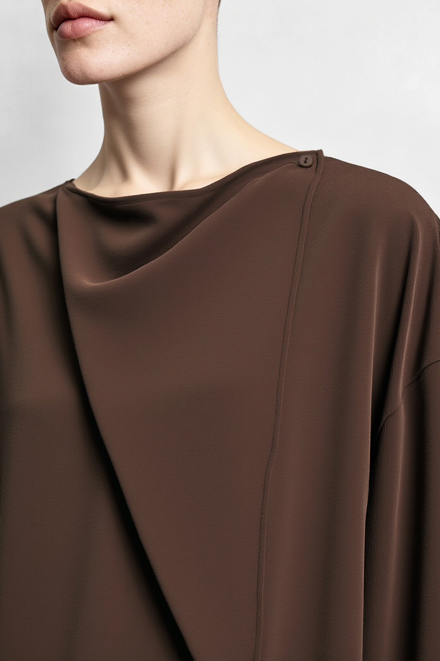 Cowl Neck Long Sleeve Chiffon Blouse | AMII