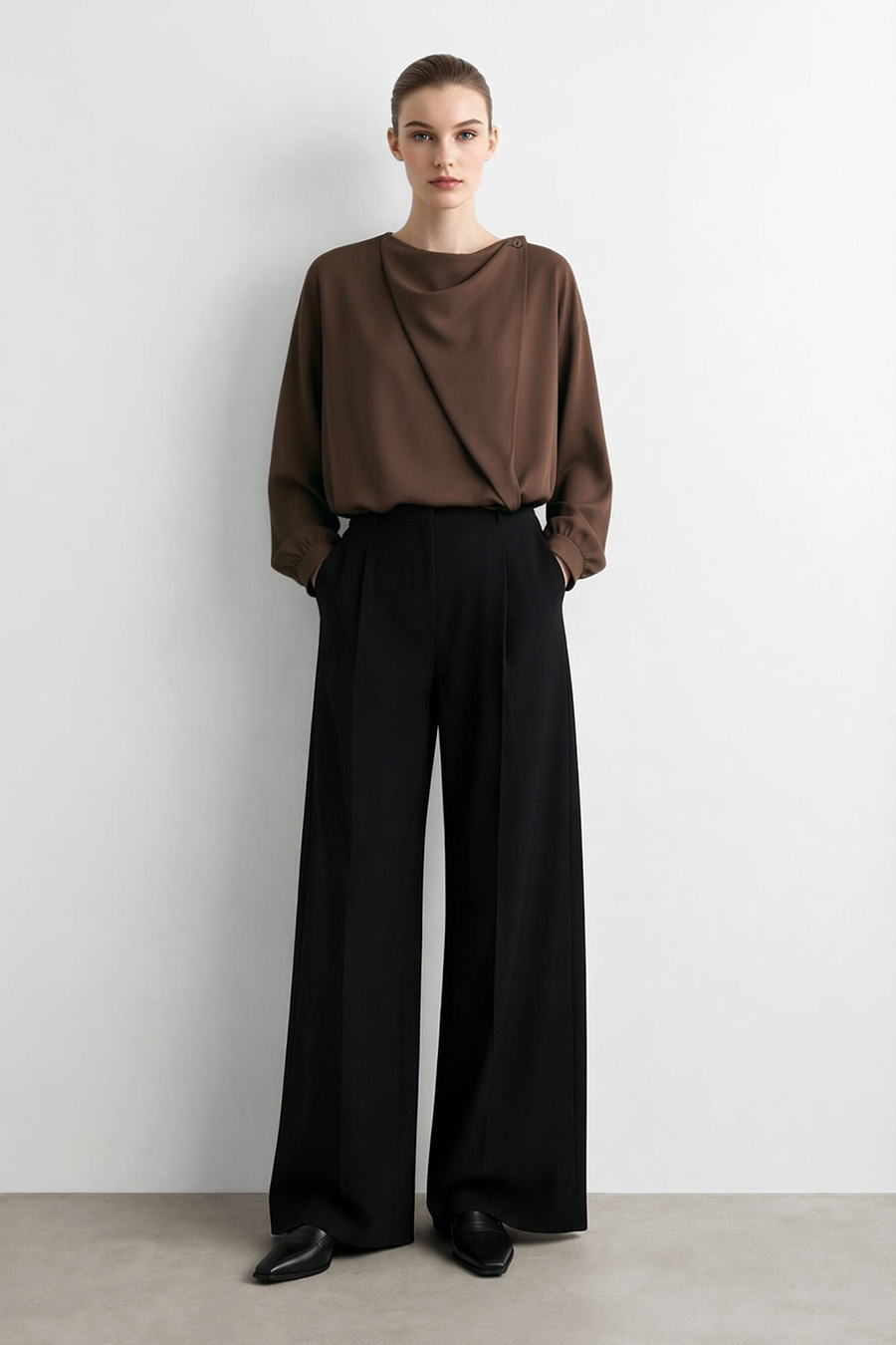 Cowl Neck Long Sleeve Chiffon Blouse | AMII