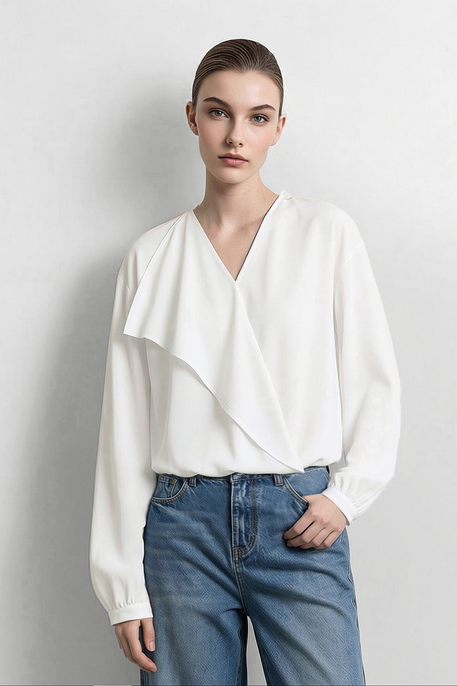 Cowl Neck Long Sleeve Chiffon Blouse | AMII