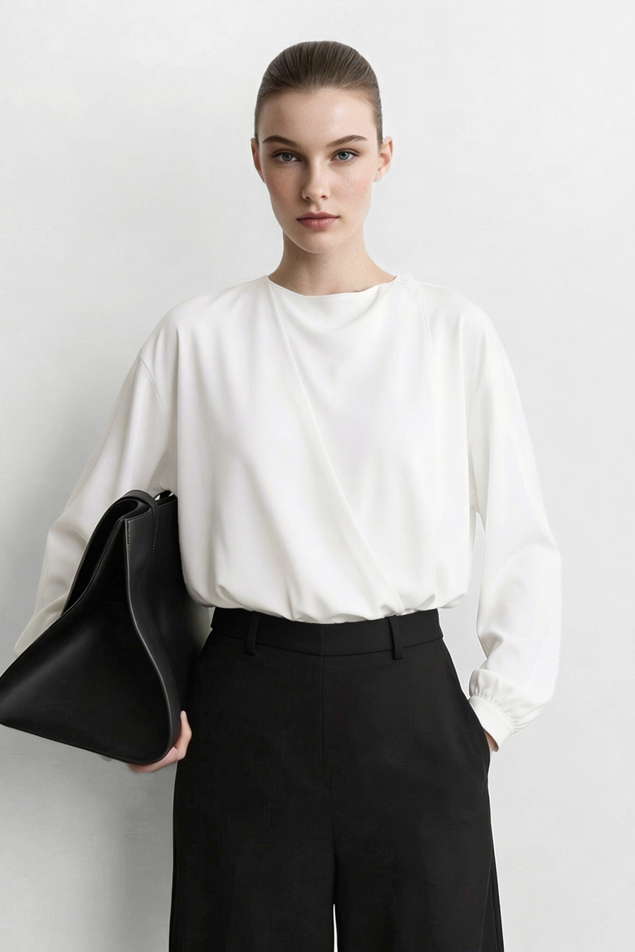 Cowl Neck Long Sleeve Chiffon Blouse | AMII