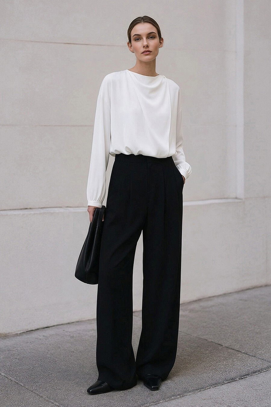 Cowl Neck Long Sleeve Chiffon Blouse | AMII