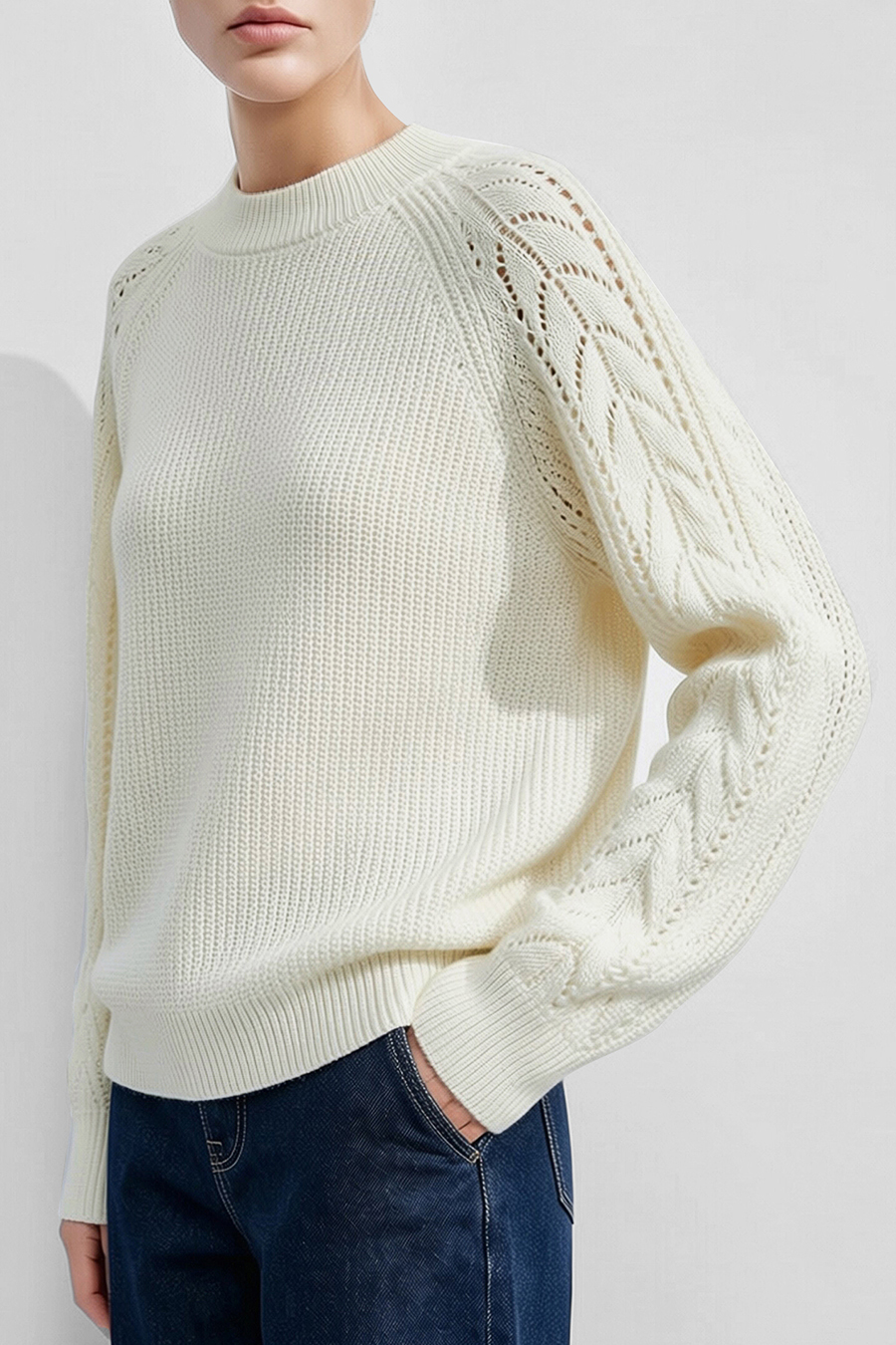 Openwork Raglan Sleeve Sweater | AMII
