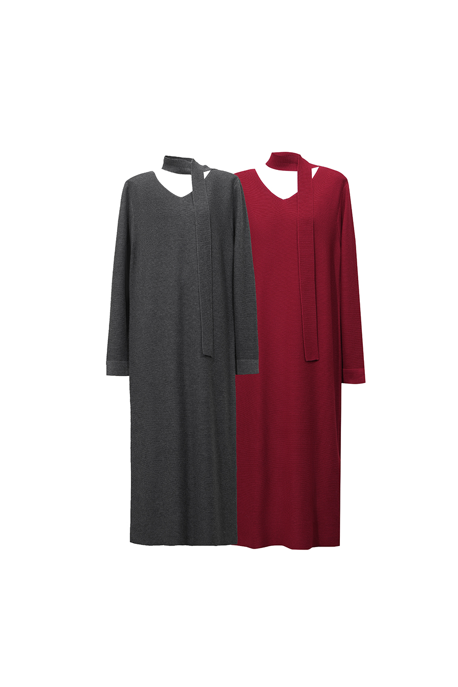 V-Neck Belted Dress|AMII