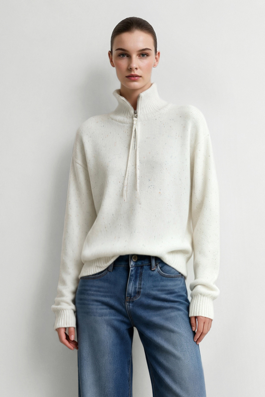 Speckled Yarn Turtleneck Sweater|AMII