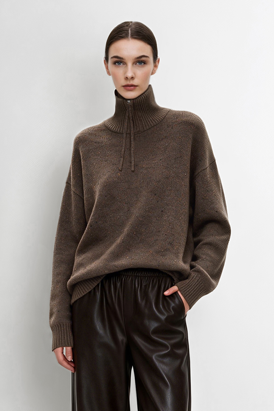 Speckled Yarn Turtleneck Sweater|AMII